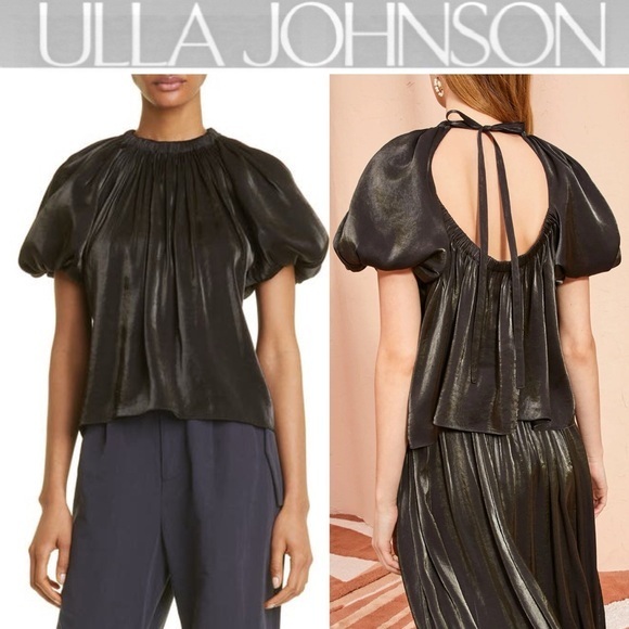 Ulla Johnson Flo Cutout Puff Sleeve Satin Blouse In Black Sz 6 Nwt 590$